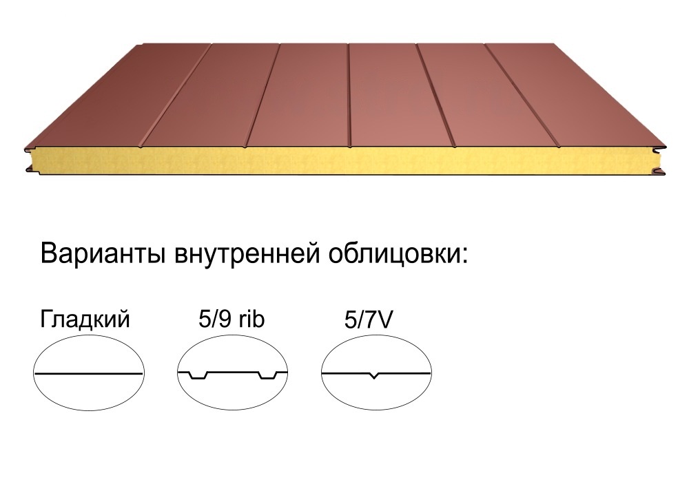 Стеновая трёхслойная сэндвич-панель 5 V 150мм 1200мм с видимым креплением минеральная вата Полиэстер КапиталСтрой